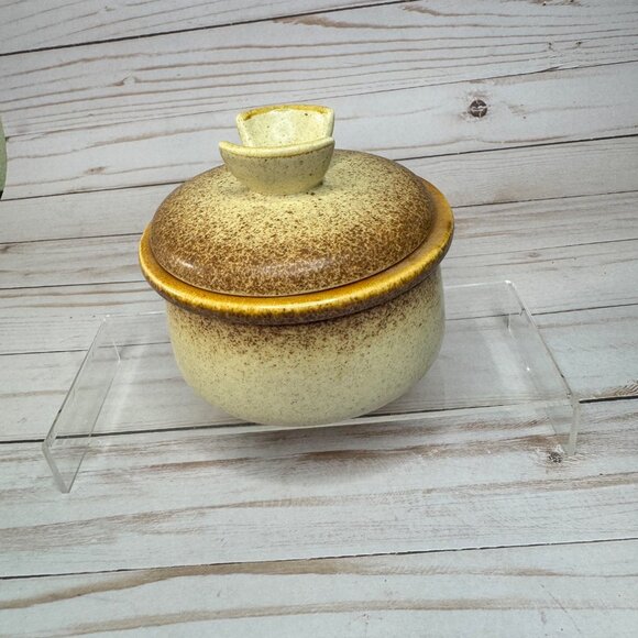 Vtg Mikasa Stylekraft C0900 Brown Cream Speckled Sugar Bowl w/ Lid MCM Stoneware - Picture 3 of 13